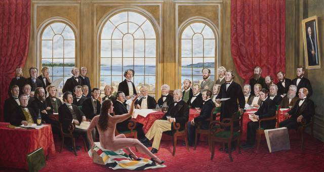 &quot;The Daddies&quot;, an acrylic painting by Cree artist Kent Monkman, gives an Indigenous view of Canada's Confederation