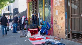 An image of homeless people in Chinatown, Vancouver