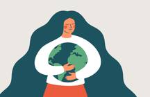 An illustration of woman holding a green earth
