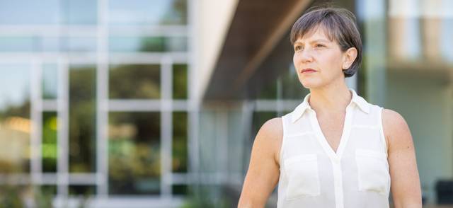 Tamara Levy stands in front of the UBC Allard School of Law