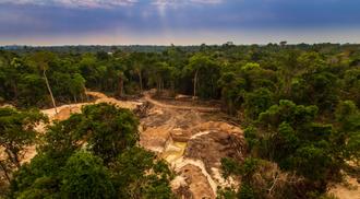 Aerial shot of amazon deforestation
