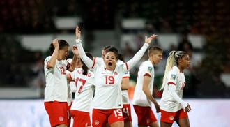 A photo of the Canadian women’s soccer team celebrating their victory against Ireland during their Group B match at FIFA Women’s World Cup in Perth, Australia, 2023.
