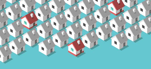 Illustration of an aerial view of houses in a grid. 