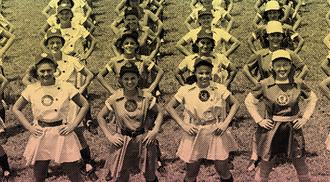 A 1948 photo of the All American Girls Professional Baseball League members performing calisthenics