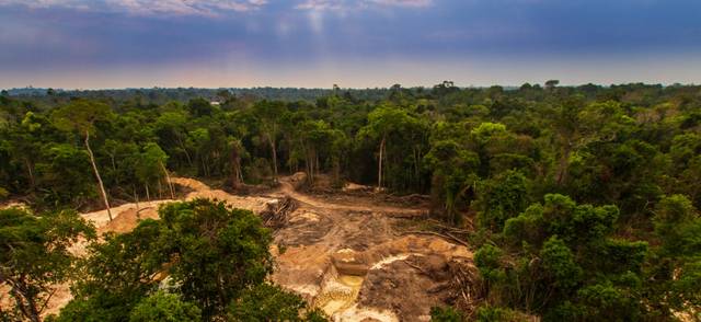 Aerial shot of Amazon deforestation