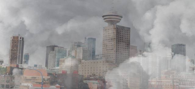 Photo illustration of wildfire smoke in the air over the city of Vancouver BC